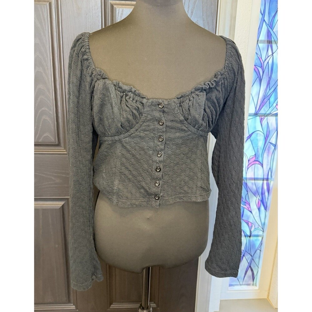 Free People Ladybug Long Sleeve Sweetheart Neck Top Black Large